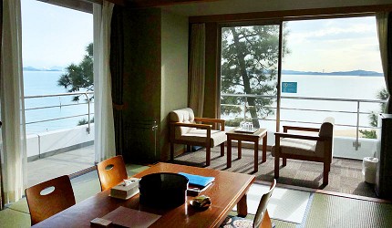 日本岡山離直島最近的溫泉飯店:「瀨戶內鑽石濱海飯店」和室海景、山景房"